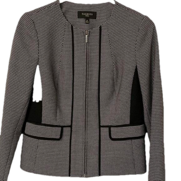 Talbots Petites Blazer Women’s Black and White Tweed Zip up Size 2P ‎ Business - Picture 1 of 10